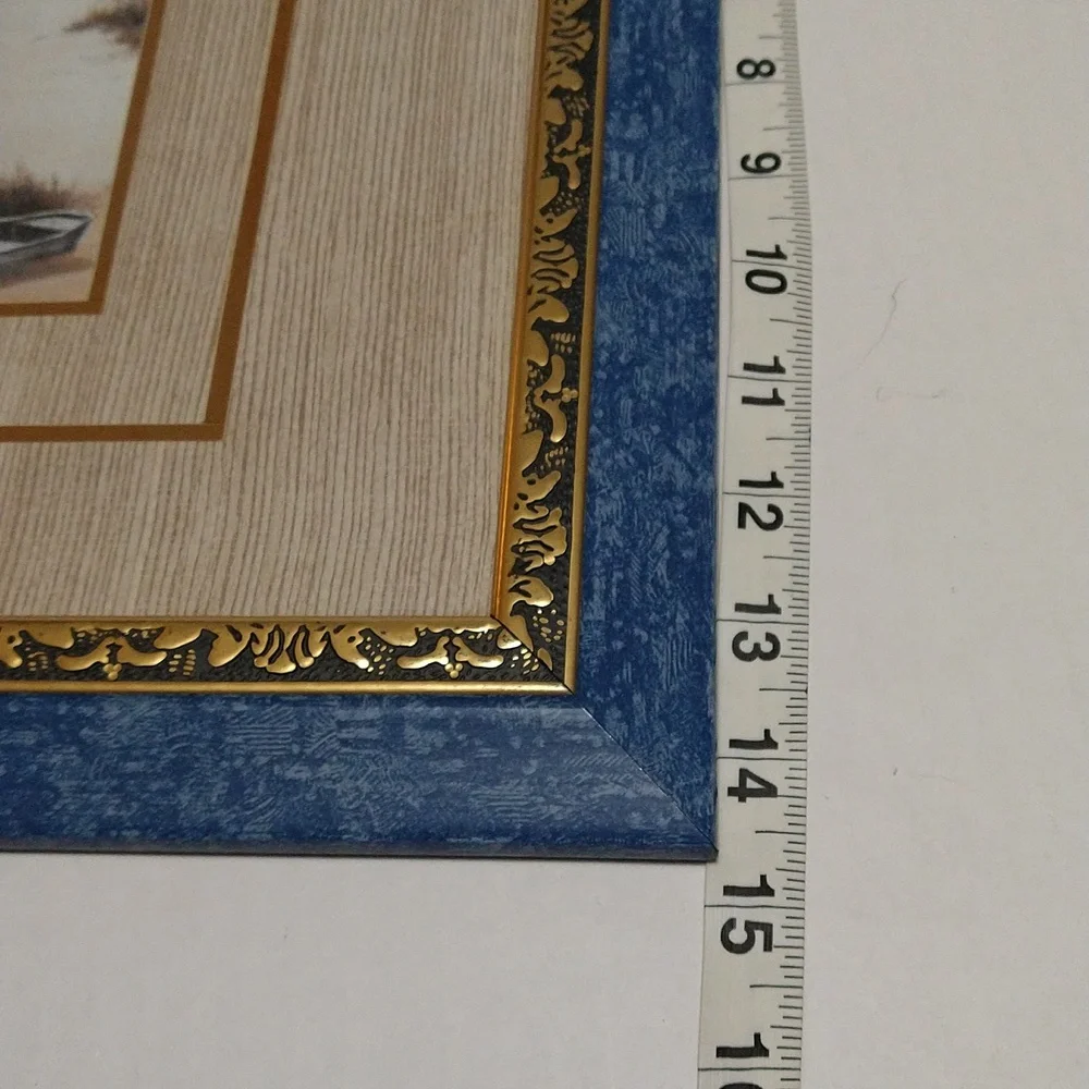 Vintage Elegant Coastal Framed Art with Blue and Gold Accents